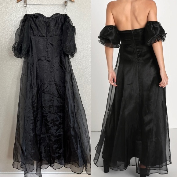 NWOT True Excellence Black Bustier Off-the-Shoulder Maxi Dress - Picture 3 of 10